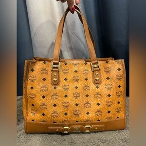 MCM Tan and Black Logo Tote